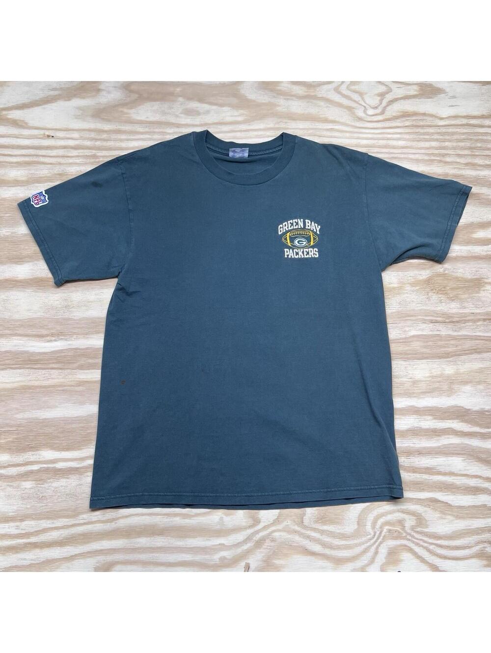 Vintage 90S Champion Green Bay Packers Football Embroidered Green Tee Sz Large